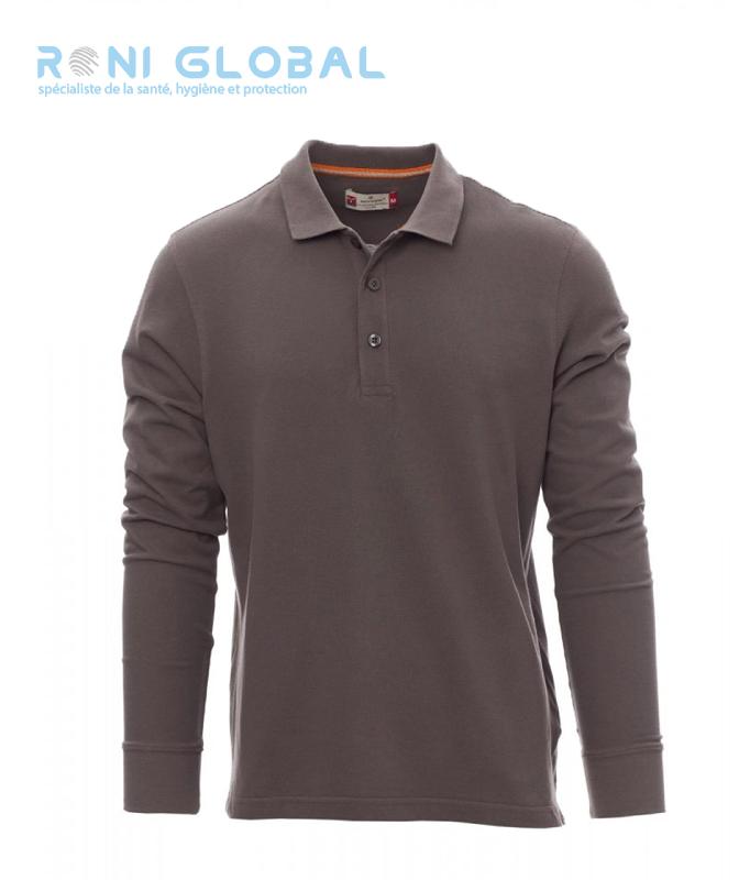 Polo de travail homme à manches longues - Florence Payper - 100% coton, col et poignets bord-côtes, tailles XS à 5XL_0
