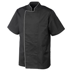 Veste de cuisine METRO Professional - polyester/coton, manches courtes, homme, XXXL, noir/gris avec boutons-pression et poche crayon_0