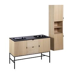 MOB-IN Meuble double vasque 140cm chêne STUDIO sur pieds + colonne - 3760232702543_0