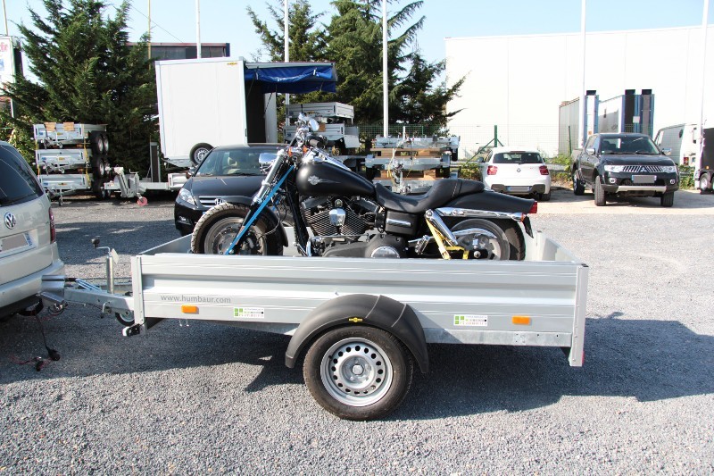 Remorque moto - Humbaur HA 1385 - 1 rail, rampe alu renforcée, anneaux d'ancrage_0