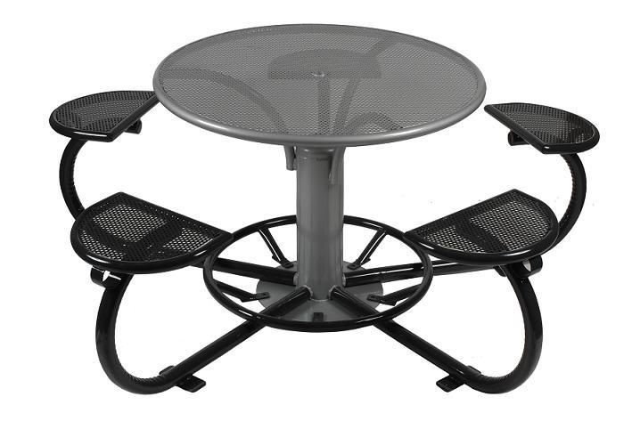 Table pique-nique ronde en acier - Détente - Diamètre 1m50 - Plateau et sièges en tôle perforée_0