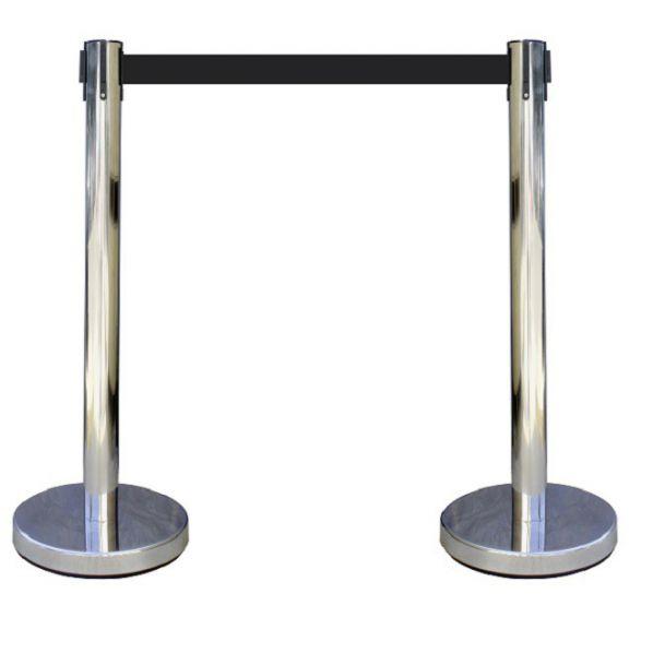 2 poteaux à sangles chrome 2 mètres - Gamme économique - Sangle noire - Rolléco_0