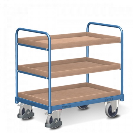 Chariot à 3 étagères avec rebords en bois amovibles_0