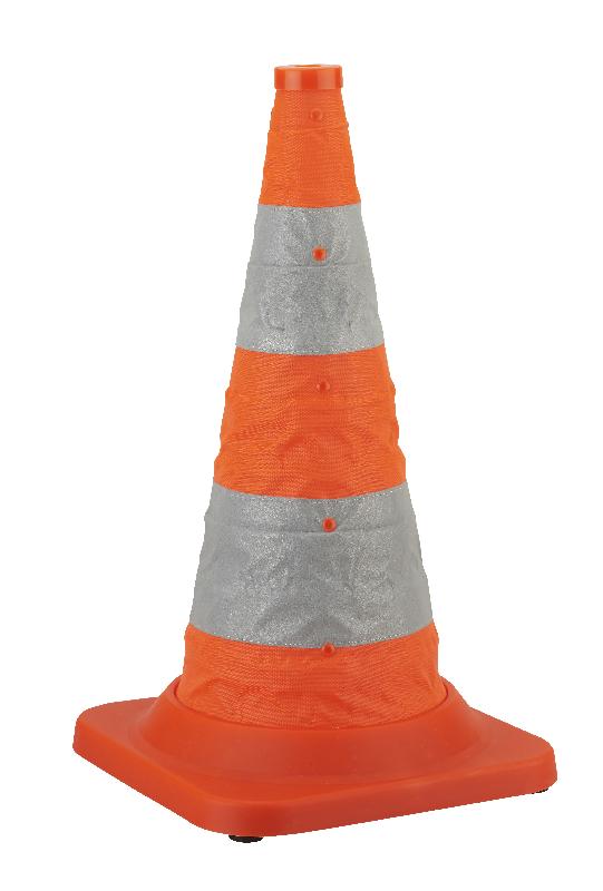 CONE PLIABLE HAUTEUR 50 CM ORANGE, 2 BANDES RETRORÉFLÉCHISSANTES DE CLASSE 2_0