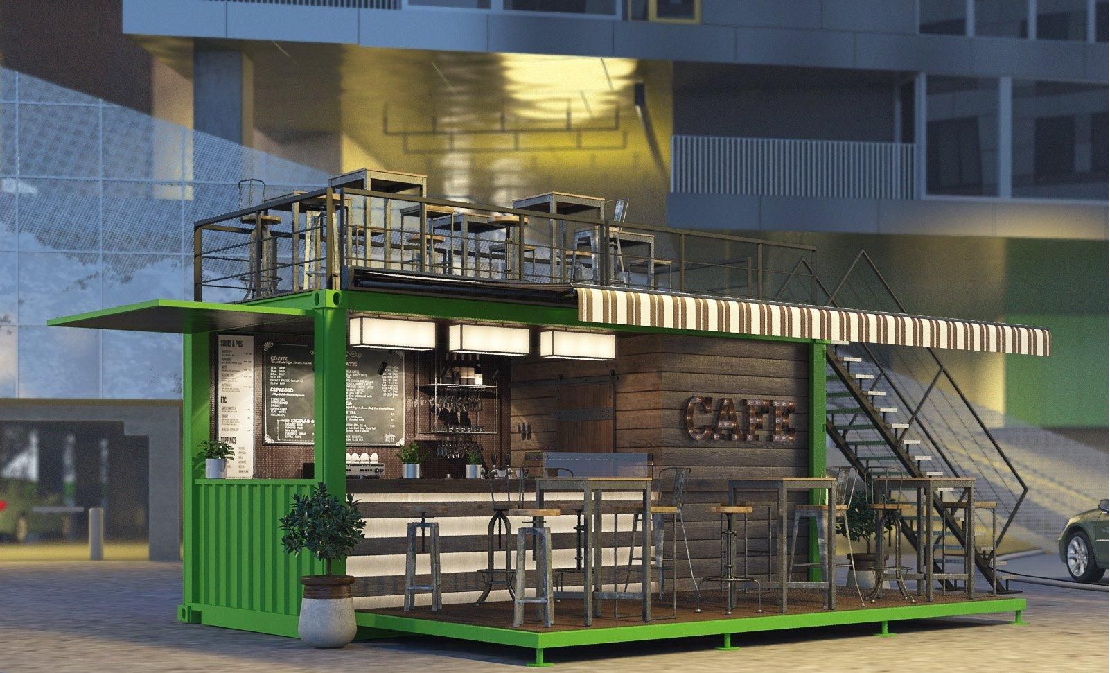 Container café ISK12 type 5 - module en containers maritimes 20 pieds avec terrasse_0