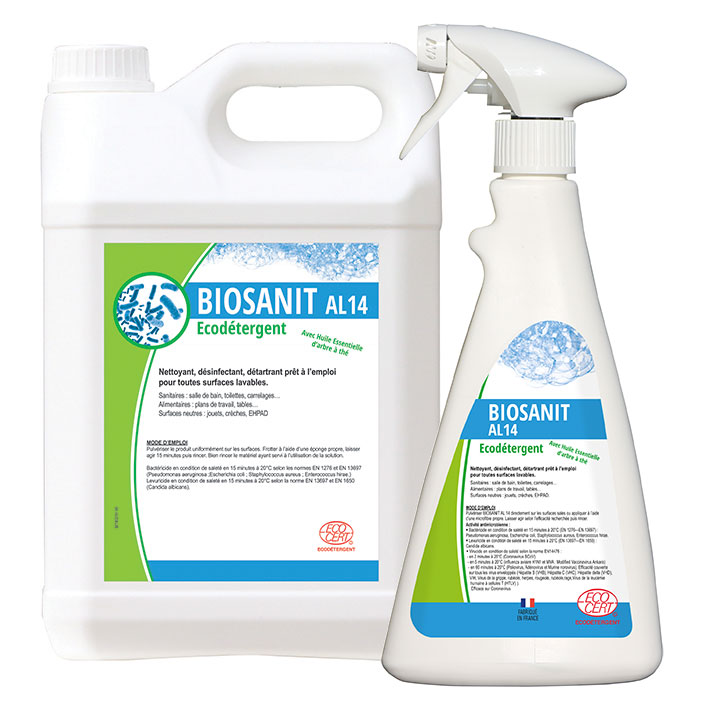 Détergent, désinfectant, détartrant Biosanit AL14 - Acide lactique - 99,9% d'origine végétale et minérale - Réf B000895/B000894_0