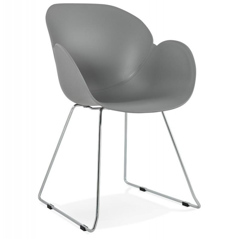 Fauteuil design Moshi gris 87cm - Paris Prix - Polypropylène et métal chromé, protection pour les sols_0