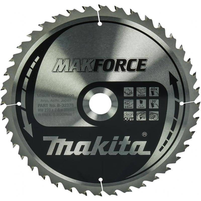 Lames carbures MakForce pour bois - Scies circulaires Ø 270mm, Alésage 30mm, 40 dents, Ang. Croch. 20° - Makita B-32378_0