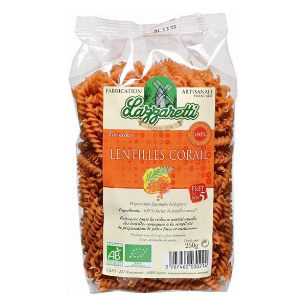 LAZZARETTI TORSADES 100% AUX LENTILLES CORAIL BIO 250G PÂTES PARFUMÉES