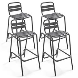 Oviala Business Lot de 4 chaises haute en aluminium gris - Oviala - gris aluminium 105560_0