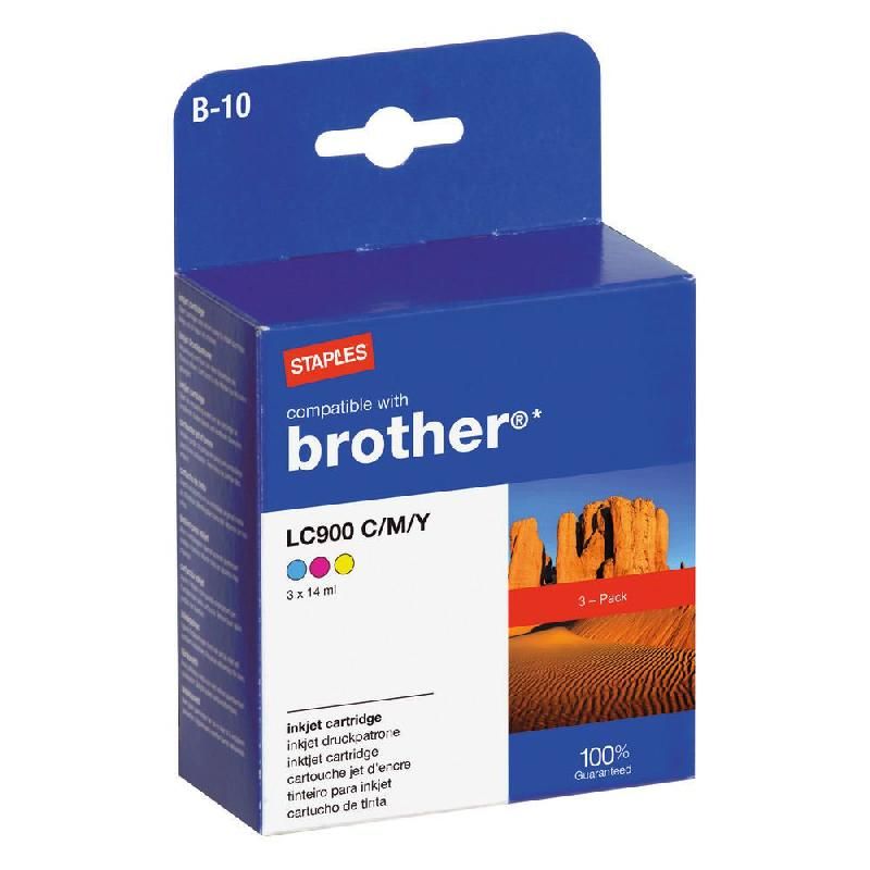 STAPLES CARTOUCHE D'ENCRE COMPATIBLE LC900C MJ (7252809) - PACK DE 3 - COMPATIBLE: BROTHER - COULEUR: CYAN, MAGENTA, JAUNE (LOT DE 3 CARTOUCHES)