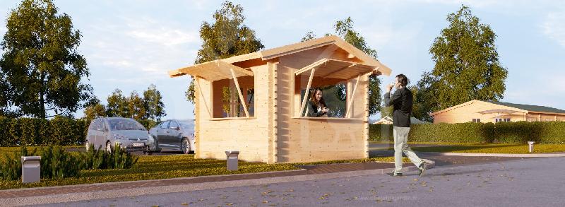 Abri kiosque commercial 9m² (3x3) - Pin nordique naturel - Épaisseur murs 28mm - Plancher inclus_0