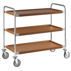 Chariot de service chromé-noyer - 3 niveaux - CC3/93-52 - structure acier tubulaire, tablettes effet bois_0