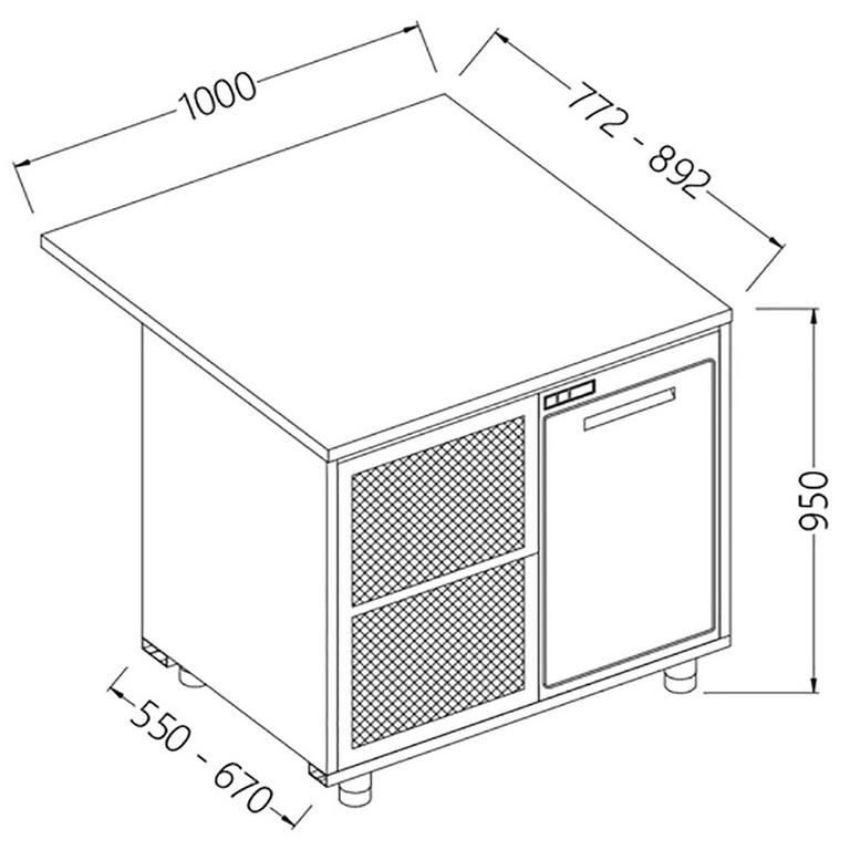 Comptoirs de bar réfrigérés t n  avec 1 porte et moteur section caisse - 1000x670x950 mm - BCS10X - BCS10X_0