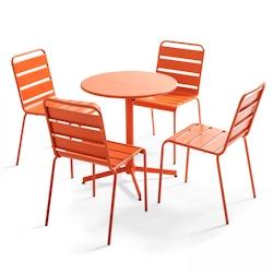 Oviala Business Ensemble table de jardin ronde et 4 chaises orange - Oviala - orange acier 107895_0