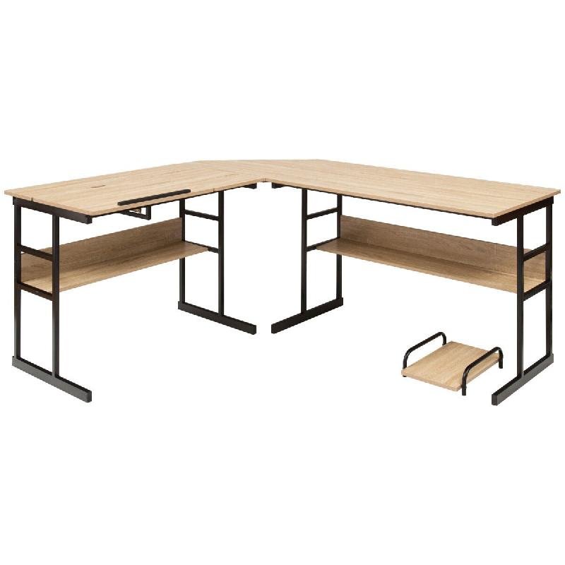 Helloshop26 - Bureau d'angle en forme de l 170 x 150 x 75 cm ajustable avec 2 étagères ouvertes design moderne en bois métal naturel 20_0010847 - v_0