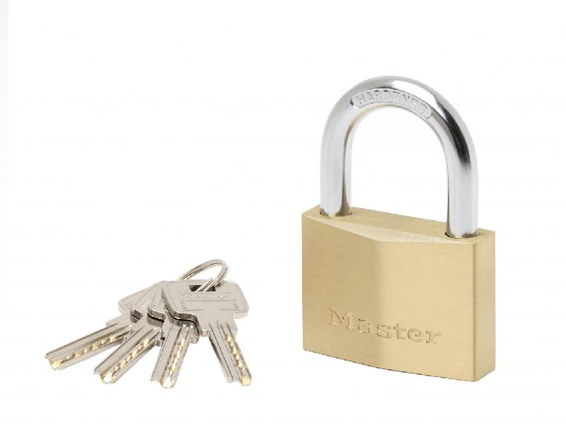 MASTER LOCK 2960EURD - Cadenas à clé en laiton massif doré, extra fin, 60 mm, anse acier cémenté 9 mm_0