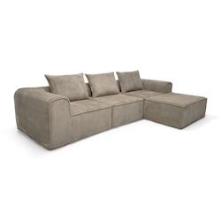 Now's Home - Canape D'angle Compresse En Velours  Cotele Ecru 270x170x58cm Cocoon - 3256390252346_0