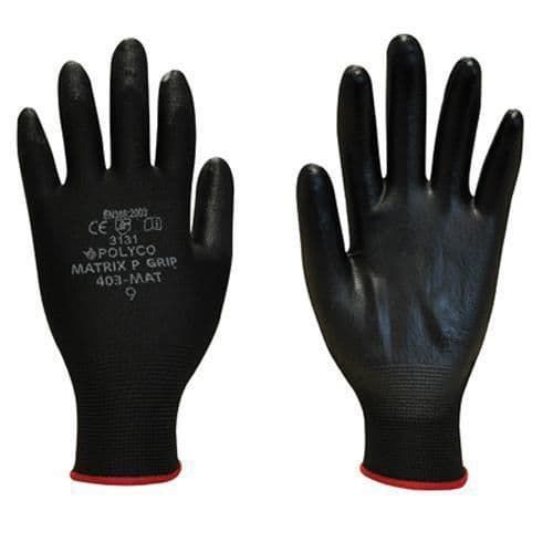 12 PAIRES DE GANTS DE MANUTENTION EN NYLON MATRICE P NOIR TAILLE 8 - POLYCO