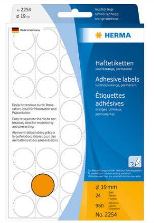 Étiquettes/pastilles rondes Ø 19 mm - oranges fluo - adhésion permanente - 2254_0