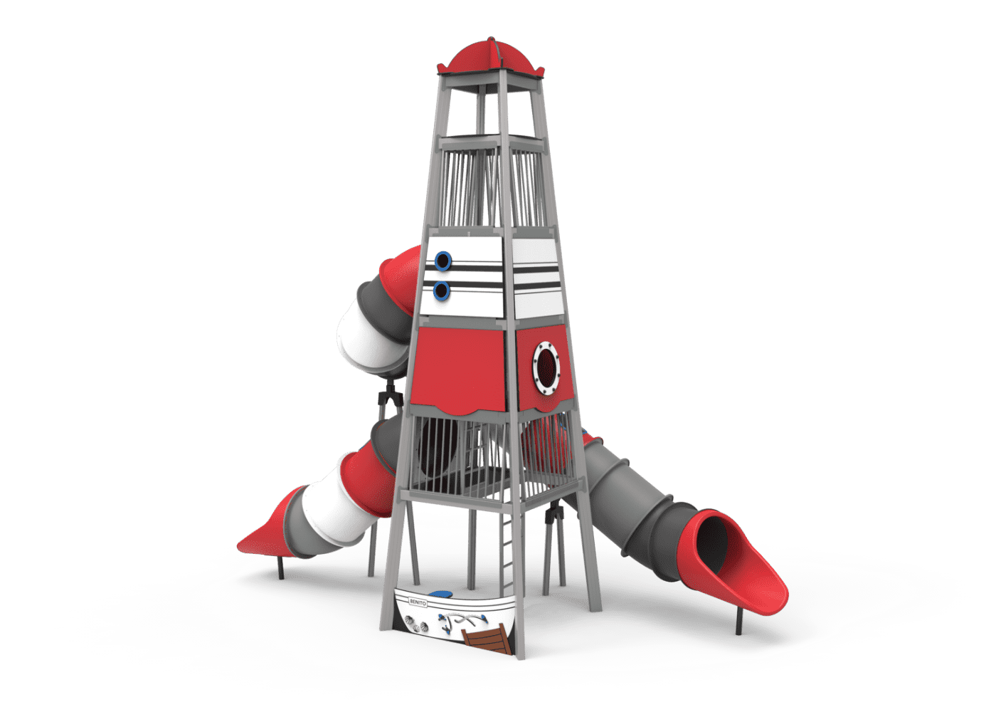Big-tower Le Phare Marin - JTEM02 - Structure pour aire de jeux avec trois étages et toboggans en spirale_0