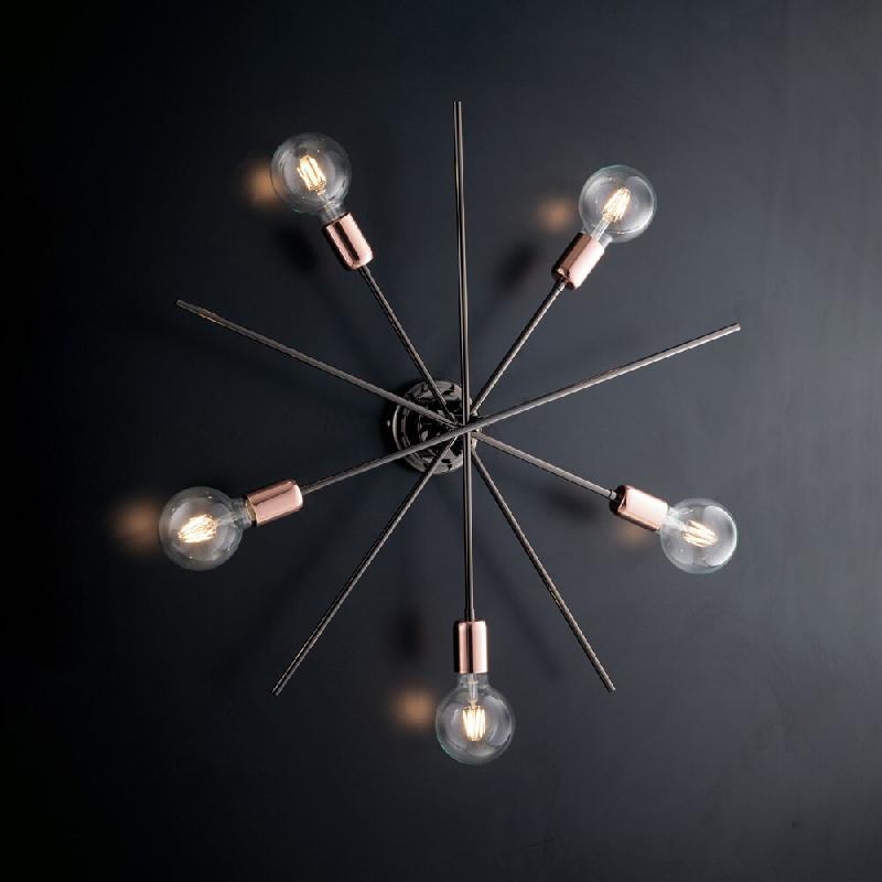Bonetti Illumina Bloom Plafonnier en fer chromé noir et cuivre 5 lumières H.22 d.65 BL200-PL5-NR - cuivre 8050713215637_0