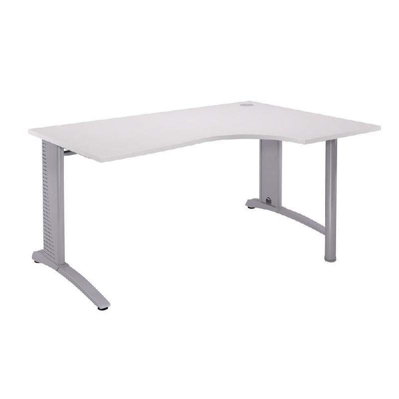 BUREAU COMPACT RETOUR À DROITE BIOSPACE 2 - L. 160 X P. 110 CM - PLATEAU 'BLANC' - PIEDS L 'ALUMINIUM' - EMBASE : 'ALUMINIUM'.