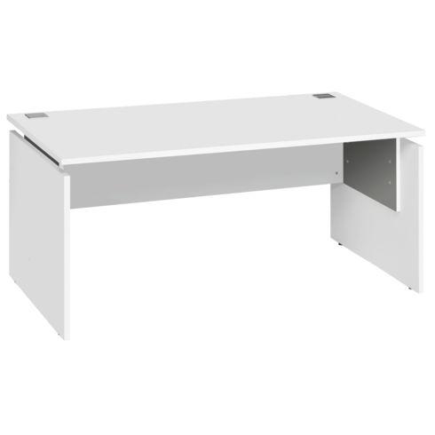 BUREAU DROIT INTUITIV' L 140 X P 80 CM PLATEAU BLANC ENTRETOISE ALUMINIUM PIÈTEMENT PLEIN BOIS