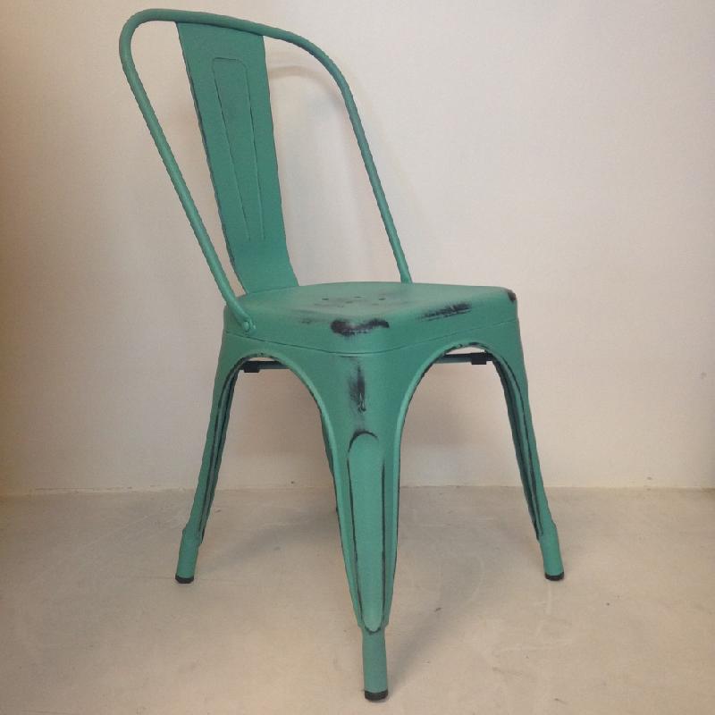 Chaise en metal factory - edition vintage - bleu lagon_0