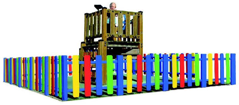 Clôture aire de jeux en bois pour enfant - 4 ou 12 lames - Bois exotique certifié FSC - Portillon inclus_0