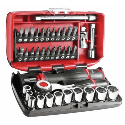 COFFRET COMPACT 38 OUTILS DOUILLES, CLIQUET 1/4