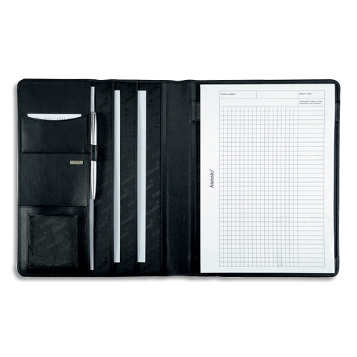 CONFERENCIER JUSCHA CREMONA CUIR - 32 X 25 X 2 CM - AVEC BLOC-NOTES ET POCHETTES MULTIPLES - NOIR