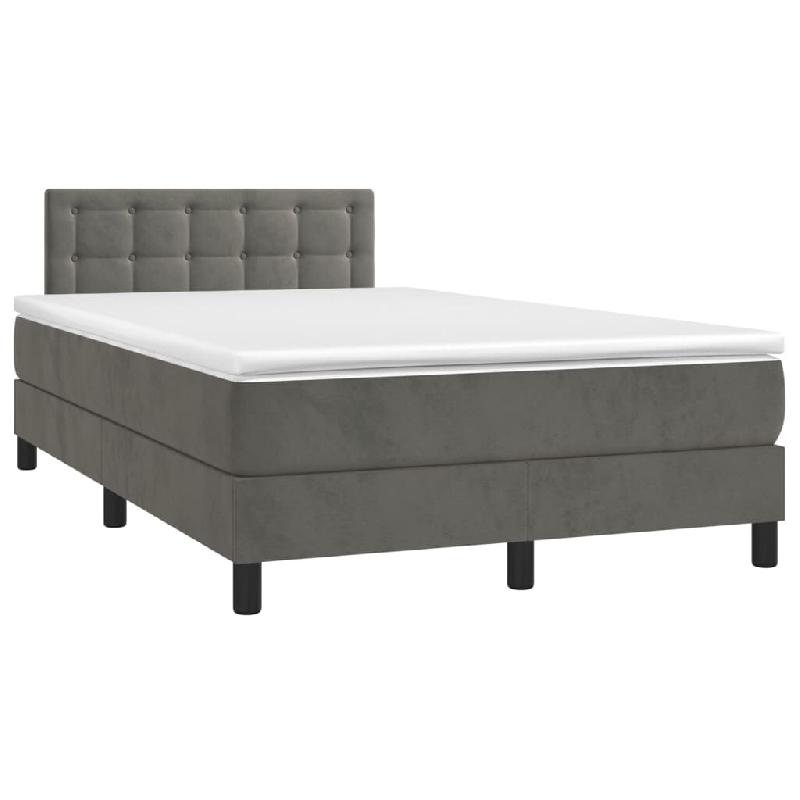 Décoshop26 - Cadre de lit LED avec sommier tête de lit matelas surmatelas 120x200 cm tissu velours gris foncé TDL0207730 - gris 3001226288002_0