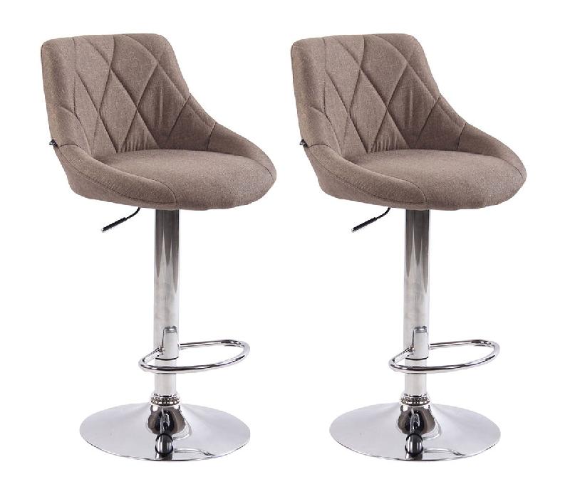 Décoshop26 - Lot de 2 tabourets de bar pivotant hauteur réglable en tissu taupe surpiqûres décoratives cadre en métal chromé 10_0006080 - métal_0