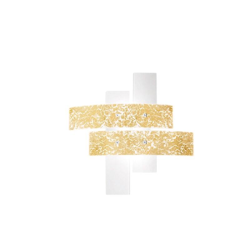 Gea Luce Petit Plafonnier Lara Verre Blanc, Détails Or, 70X70Cm, 2Xe27 Max 70W, Style Moderne, Ampoules Non Incluses, Ip20 - doré 8000000089427_0
