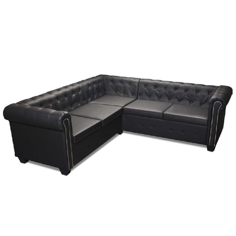 Helloshop26 - Canapé d'angle chesterfield 5 places cuir synthétique noir 02_0019699 - noir Bois massif 3001015688006_0