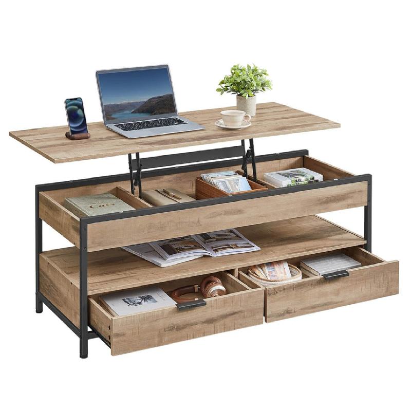 Helloshop26 - Table basse de salon avec plateau 50 x 120 cm relevable tiroirs de rangement avec rangement ouvert et compartiment 12_0007482 - vert mé_0