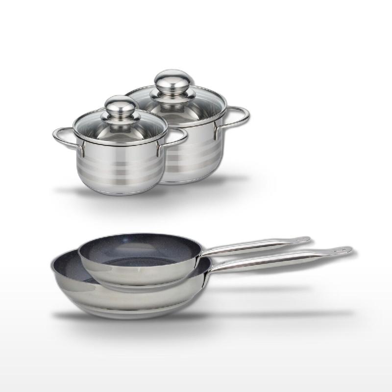 Lot de 2 Poêles 24/28cm et 2 Faitouts 14/16cm Elo Profi Therm Platinum - gris inox 3176239989786_0