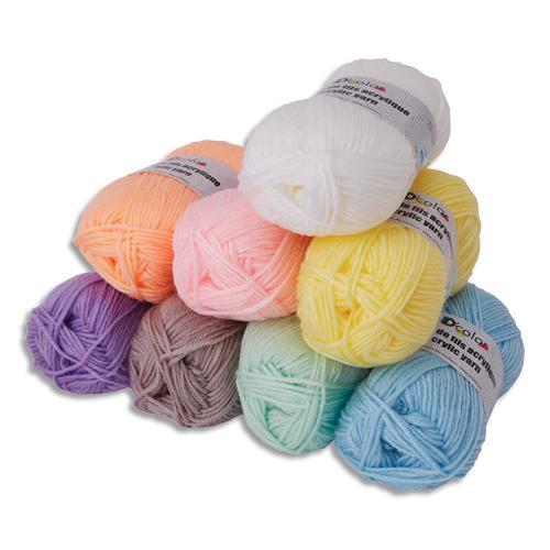 LOT DE 8 PETOTES DE FILS ACRYLIQUES 50G - O COLOR - COULEURS PASTEL ASSORTIES - LONGUEURS ENVIRON 90M PAR BOBINE