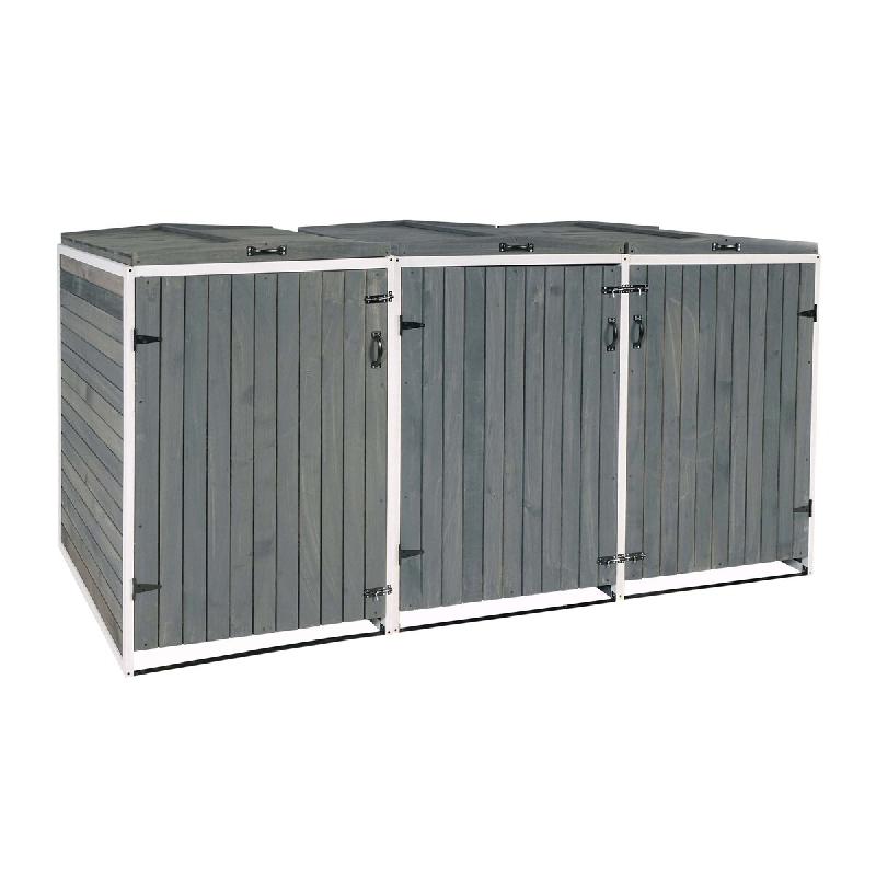 Mendler Habillage XL pour 3/6 poubelles HWC-H74, Box pour poubelles, extensible 126x238x98cm bois MVG ~ gris-blanc - gris Bois massif 80478+80479+8047_0