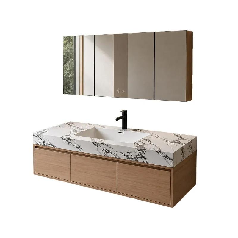 Meuble de Salle de Bain avec Vasque en Pierre Frittée, Meuble Sous-Vasque Suspendu 130×55 cm【YBTC336JG-130】 - 0784931050241_0