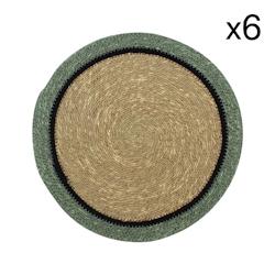 Now's Home - Lot De 6 Sets De Table D38cm En Jonc De Mer Naturel Et Vert Iris - 3256390251776_0