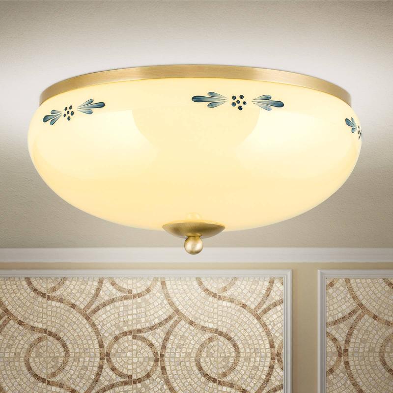 ORION PLAFONNIER RUSTIQUE LAITON CRÈME BLEU Ø 35 CM