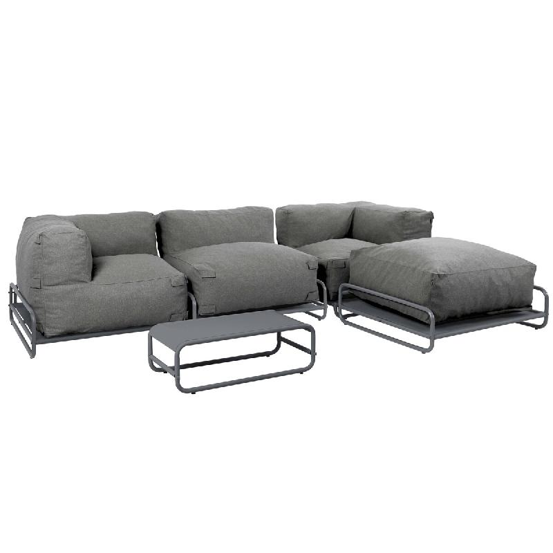 Oviala Business Salon de jardin modulable 4 places avec structure gris, L 291 x l 194 x h 77 cm Oviala - gris polyester 115375_0