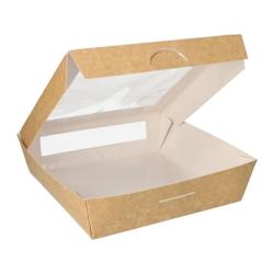 Papstar 4 lots de 25 Boîtes carton, fenêtre transparente en PLA rectangulaire 1500 ml 19 cm x 19 cm x 5 cm - marron en carton 86575_0