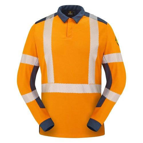 POLO HAUTE VISIBILITÉ MULTIRISQUES LAPILLI ORANGE FLUO / BLEU MARINE - TAILLE S CEPOVETT SAFETY
