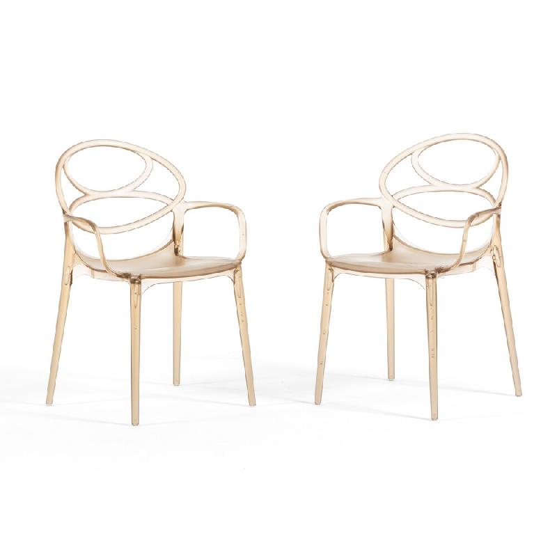 RATTATAN Lot 2 chaises empilables, polycarbonate avec accoudoirs, pieds antidérapants, design moderne, salle à manger, bars, restaurants – Charlot_0