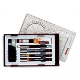 ROTRING COFFRET 3 STYLOS TECHNIQUES ISOGRAPH+ENCRE+GOMME+PORTE-MINE+1 ÉTUI MINE AVEC SYSTÈME PEN STATION