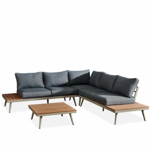 SALON DE JARDIN D'ANGLE EN ALUMINIUM BAHIA - 5 PLACES AVRIL PARIS