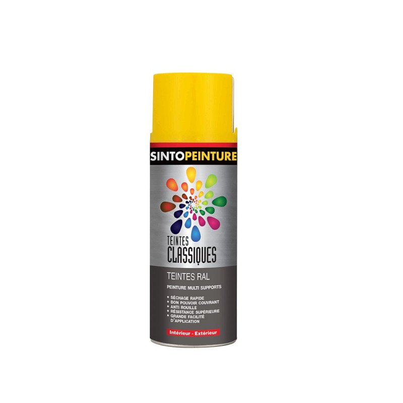 PEINTURE CLASSIQUES ANTIROUILLE TEINTES JAUNE SIGNALISATION RAL1023 EN AÉROSOL DE 400ML - SINTO - 927250